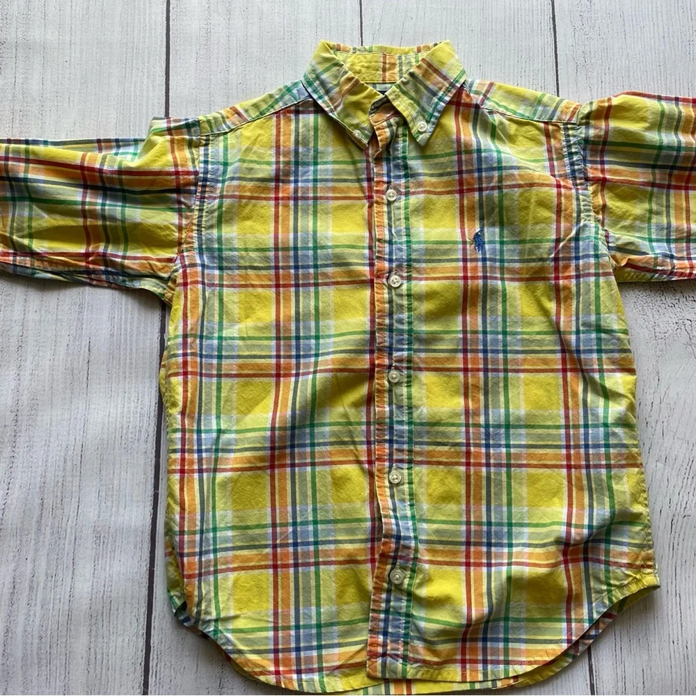 Ralph Lauren Yellow, Red & Green Plaid Short Sleeve Button Down Size 6